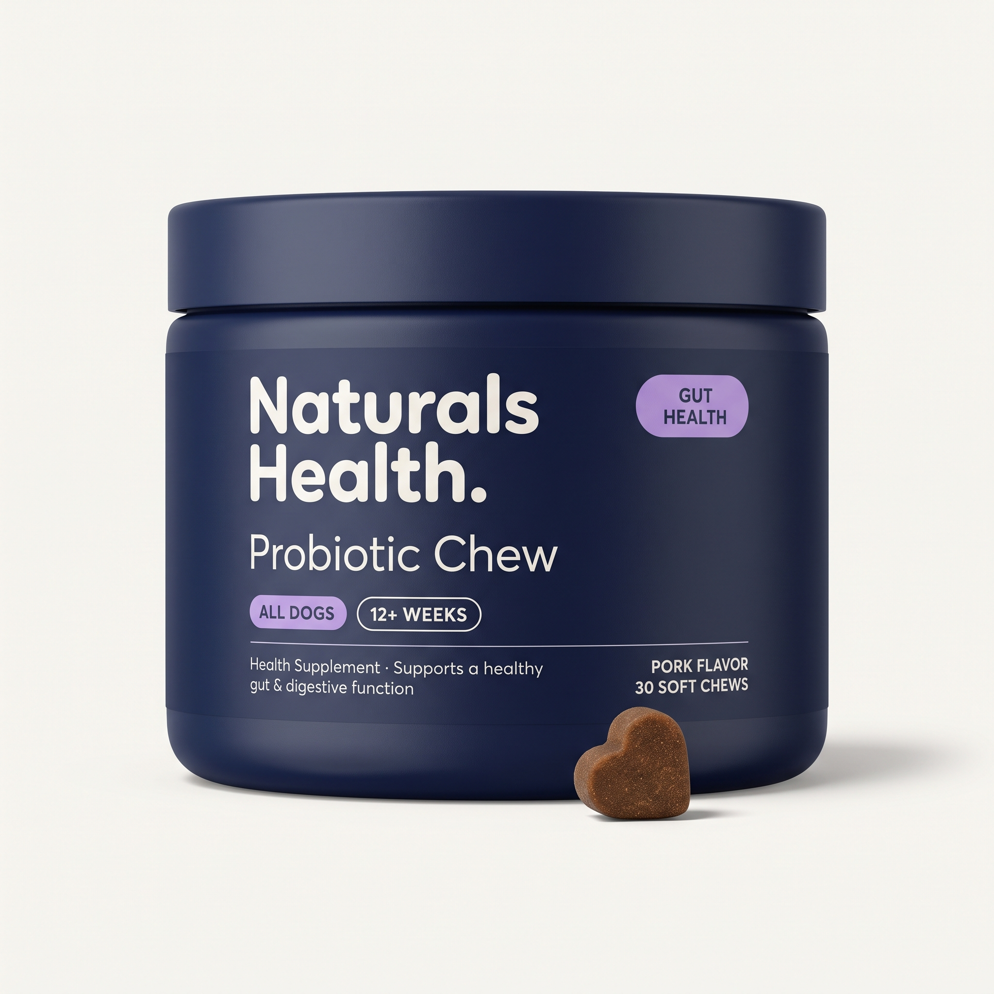Naturals Health Probiotic Chew — navy jar with Gut Health chip