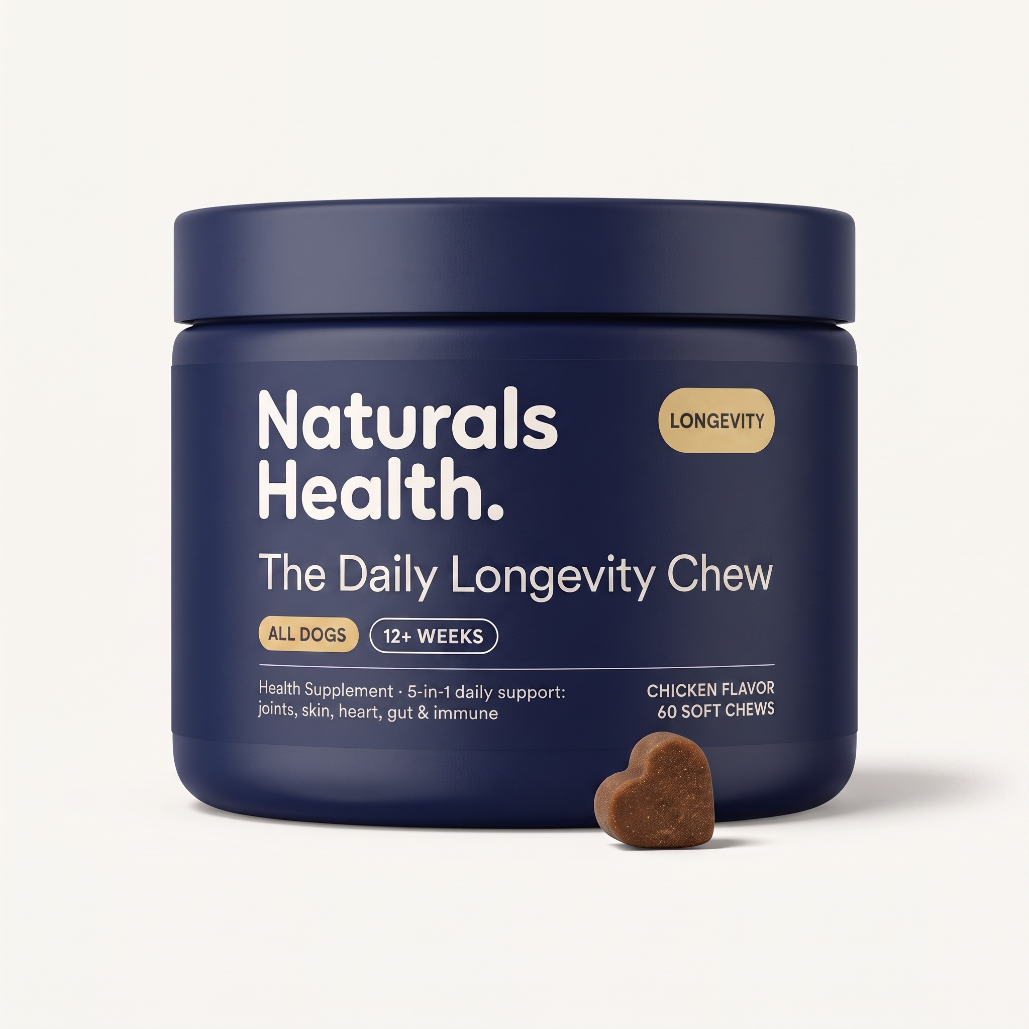Naturals Health The Daily Longevity Chew — navy jar with Longevity chip
